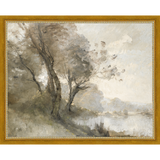 SA023-TREES ON POND II Hand framed in a transitional gold frame. Finished Size: W 15.25 in x H 12.25 in