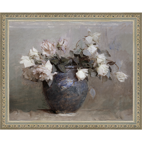 SA024-HEIRLOOM ROSES Hand framed in an ornate dark silver frame. Finished Size: W 11.25 in x H 9.25 in
