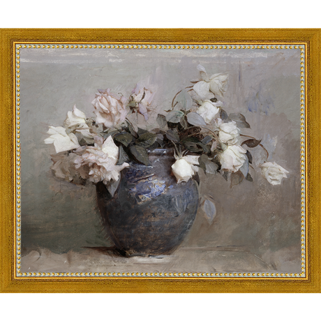 SA024-HEIRLOOM ROSES Hand framed in a transitional gold frame. Finished Size: W 11.25 in x H 9.25 in