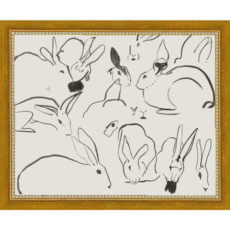 SA029-RABBITS II Hand framed in a transitional gold frame. Finished Size: W 11.25 in x H 9.25 in
