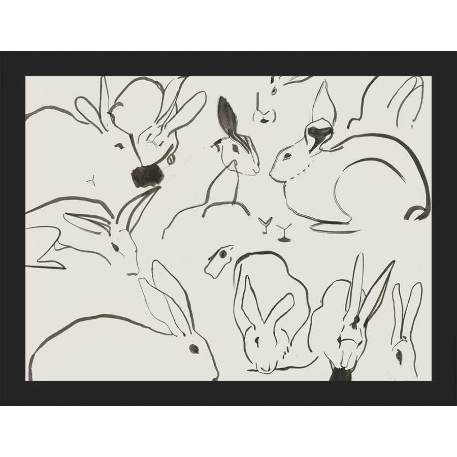 SA029-RABBITS II Hand framed in a matte black frame. Finished Size: W 13.25 in x H 10.25 in