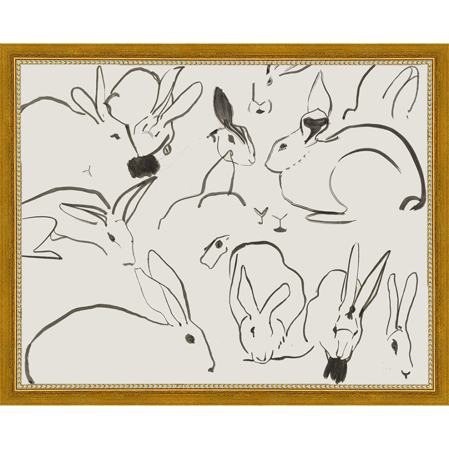 SA029-RABBITS II Hand framed in a transitional gold frame. Finished Size: W 15.25 in x H 12.25 in