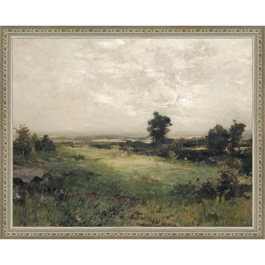 SA031-VIEW OF THE VALLEY Hand framed in an ornate dark silver frame. Finished Size: W 15.25 in x H 12.25 in