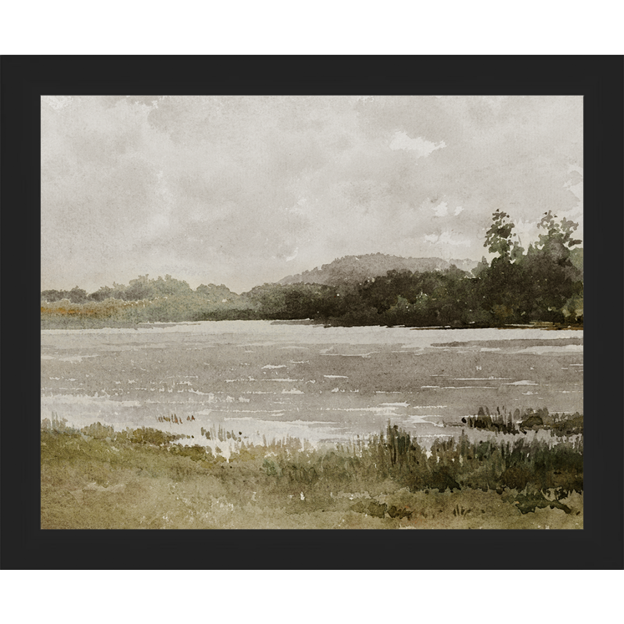 SA032-LAKESIDE Hand framed in a matte black frame. Finished Size: W 11.25 in x H 9.25 in