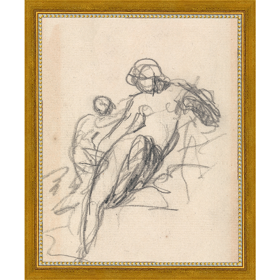 SA034-CHARCOAL MOTHER & CHILD Hand framed in a transitional gold frame. Finished Size: W 9.25 in x H 11.25 in