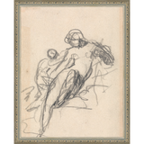 SA034-CHARCOAL MOTHER & CHILD Hand framed in an ornate dark silver frame. Finished Size: W 12.25 in x H 15.25 in