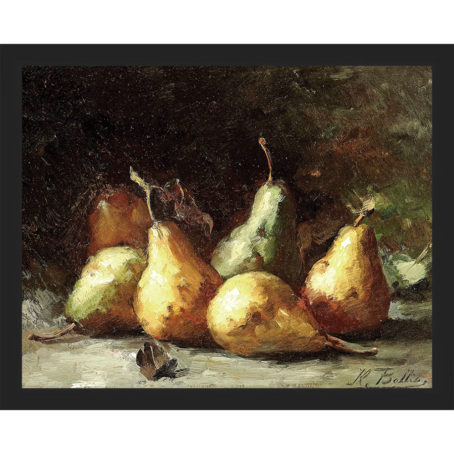 SA035-PEAR STILL LIFE Hand framed in a matte black frame. Finished Size: W 15.25 in x H 12.25 in