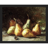 SA035-PEAR STILL LIFE Hand framed in a matte black frame. Finished Size: W 15.25 in x H 12.25 in