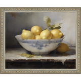 SA036-LEMONS IN BOWL Hand framed in an ornate dark silver frame. Finished Size: W 11.25 in x H 9.25 in
