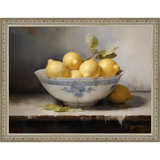 SA036-LEMONS IN BOWL Hand framed in an ornate dark silver frame. Finished Size: W 13.25 in x H 10.25 in