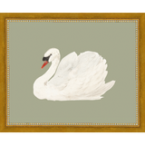 SA045-SWAN ON CELADON FIELD Hand framed in a transitional gold frame. Finished Size: W 11.25 in x H 9.25 in