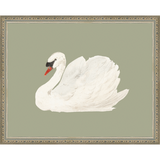 SA045-SWAN ON CELADON FIELD Hand framed in an ornate dark silver frame. Finished Size: W 15.25 in x H 12.25 in