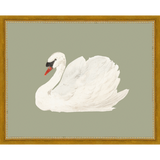 SA045-SWAN ON CELADON FIELD Hand framed in a transitional gold frame. Finished Size: W 15.25 in x H 12.25 in