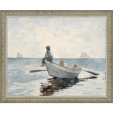 SA046-ROWBOAT Hand framed in an ornate dark silver frame. Finished Size: W 11.25 in x H 9.25 in