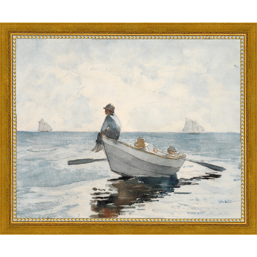SA046-ROWBOAT Hand framed in a transitional gold frame. Finished Size: W 11.25 in x H 9.25 in