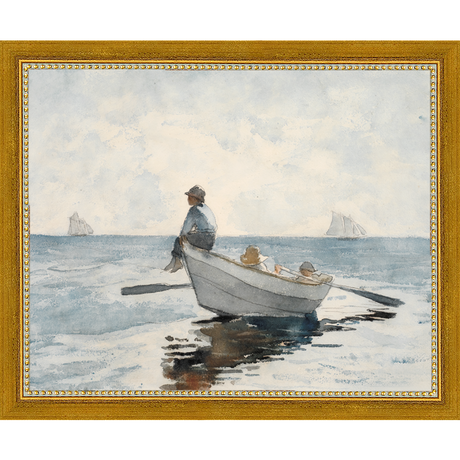 SA046-ROWBOAT Hand framed in a transitional gold frame. Finished Size: W 11.25 in x H 9.25 in