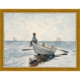 SA046-ROWBOAT Hand framed in a transitional gold frame. Finished Size: W 13.25 in x H 10.25 in
