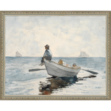 SA046-ROWBOAT Hand framed in an ornate dark silver frame. Finished Size: W 15.25 in x H 12.25 in