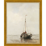 SA055-AWAITING THE TIDE Hand framed in a transitional gold frame. Finished Size: W 9.25 in x H 11.25 in