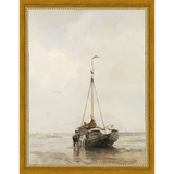SA055-AWAITING THE TIDE Hand framed in a transitional gold frame. Finished Size: W 10.25 in x H 13.25 in