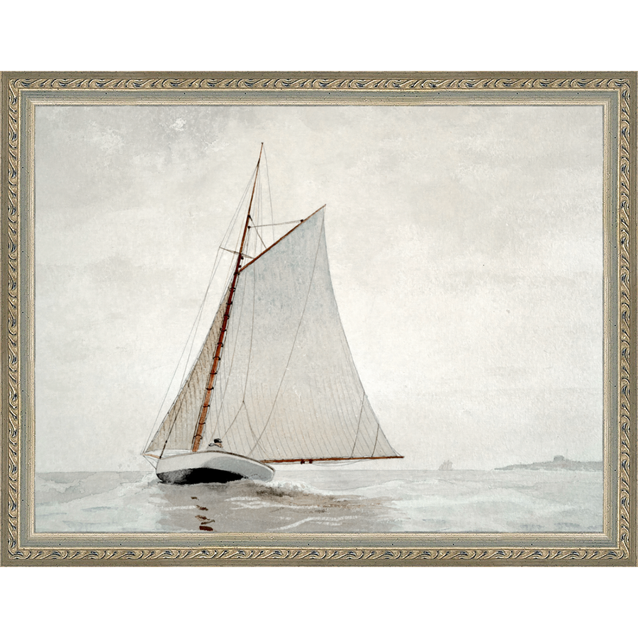SA060-FULL SAIL Hand framed in an ornate dark silver frame. Finished Size: W 13.25 in x H 10.25 in
