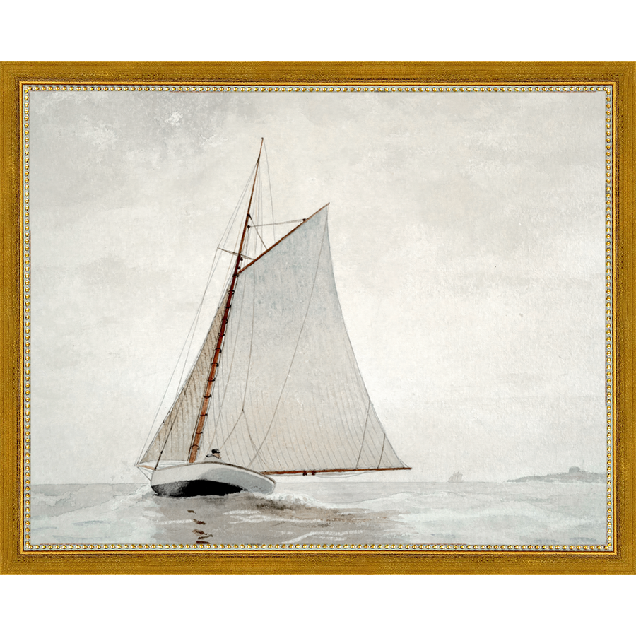 SA060-FULL SAIL Hand framed in a transitional gold frame. Finished Size: W 15.25 in x H 12.25 in