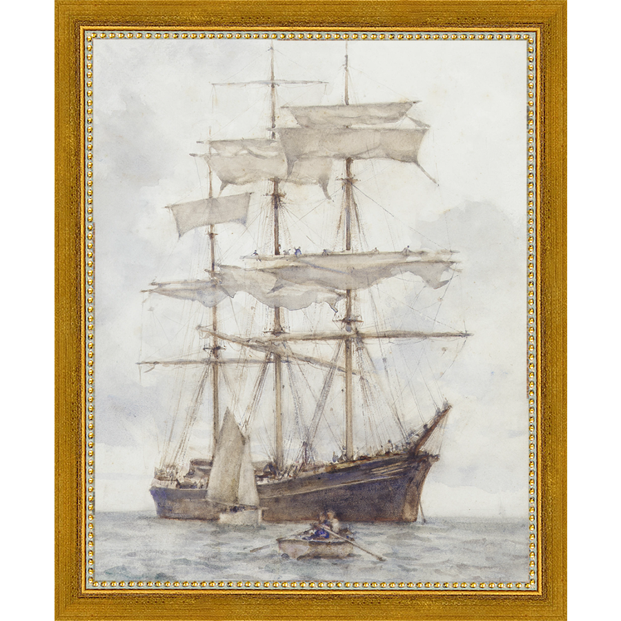 SA065-BARQUE Hand framed in a transitional gold frame. Finished Size: W 9.25 in x H 11.25 in