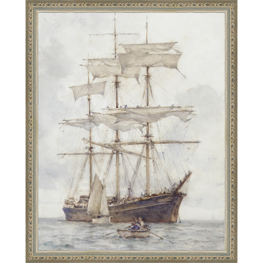 SA065-BARQUE Hand framed in an ornate dark silver frame. Finished Size: W 12.25 in x H 15.25 in
