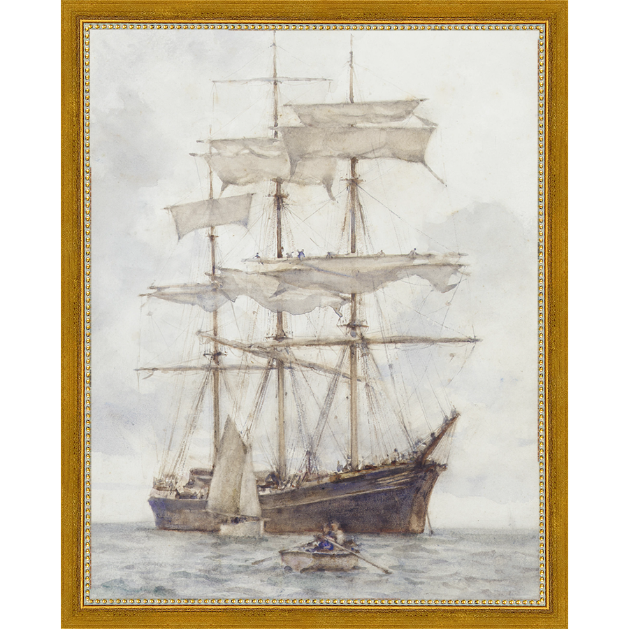 SA065-BARQUE Hand framed in a transitional gold frame. Finished Size: W 12.25 in x H 15.25 in
