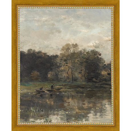 SA068-LAKE TRIPTYCH I (LEFT) Hand framed in a transitional gold frame. Finished Size: W 9.25 in x H 11.25 in