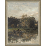 SA068-LAKE TRIPTYCH I (LEFT) Hand framed in an ornate dark silver frame. Finished Size: W 10.25 in x H 13.25 in