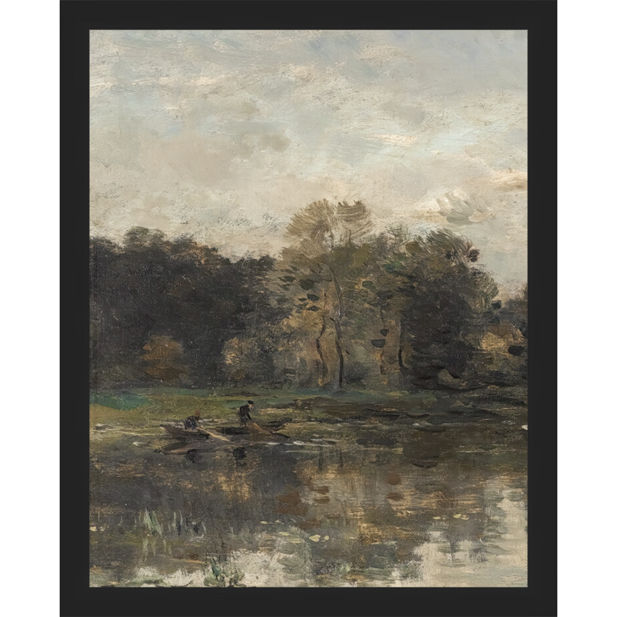 SA068-LAKE TRIPTYCH I (LEFT) Hand framed in a matte black frame. Finished Size: W 12.25 in x H 15.25 in