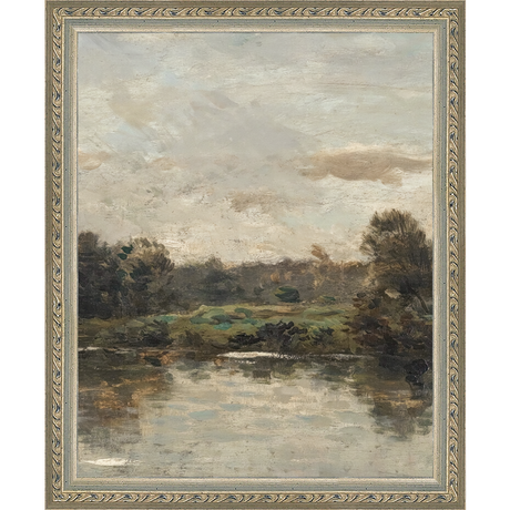 SA069-LAKE TRIPTYCH II (CENTER) Hand framed in an ornate dark silver frame. Finished Size: W 9.25 in x H 11.25 in