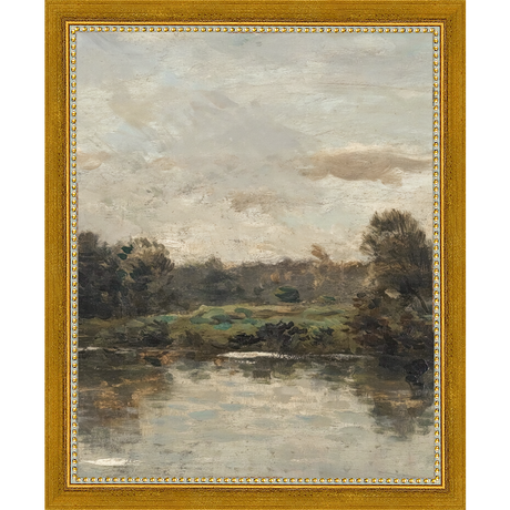 SA069-LAKE TRIPTYCH II (CENTER) Hand framed in a transitional gold frame. Finished Size: W 9.25 in x H 11.25 in