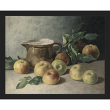 SA071-PITCHER & APPLES Hand framed in a matte black frame. Finished Size: W 15.25 in x H 12.25 in