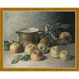 SA071-PITCHER & APPLES Hand framed in a transitional gold frame. Finished Size: W 15.25 in x H 12.25 in