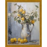 SA073-FRESH LEMONS Hand framed in a transitional gold frame. Finished Size: W 10.25 in x H 13.25 in