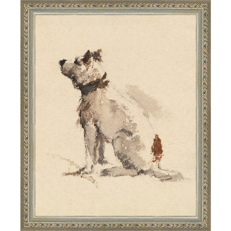 SA077-DOG I Hand framed in an ornate dark silver frame. Finished Size: W 9.25 in x H 11.25 in