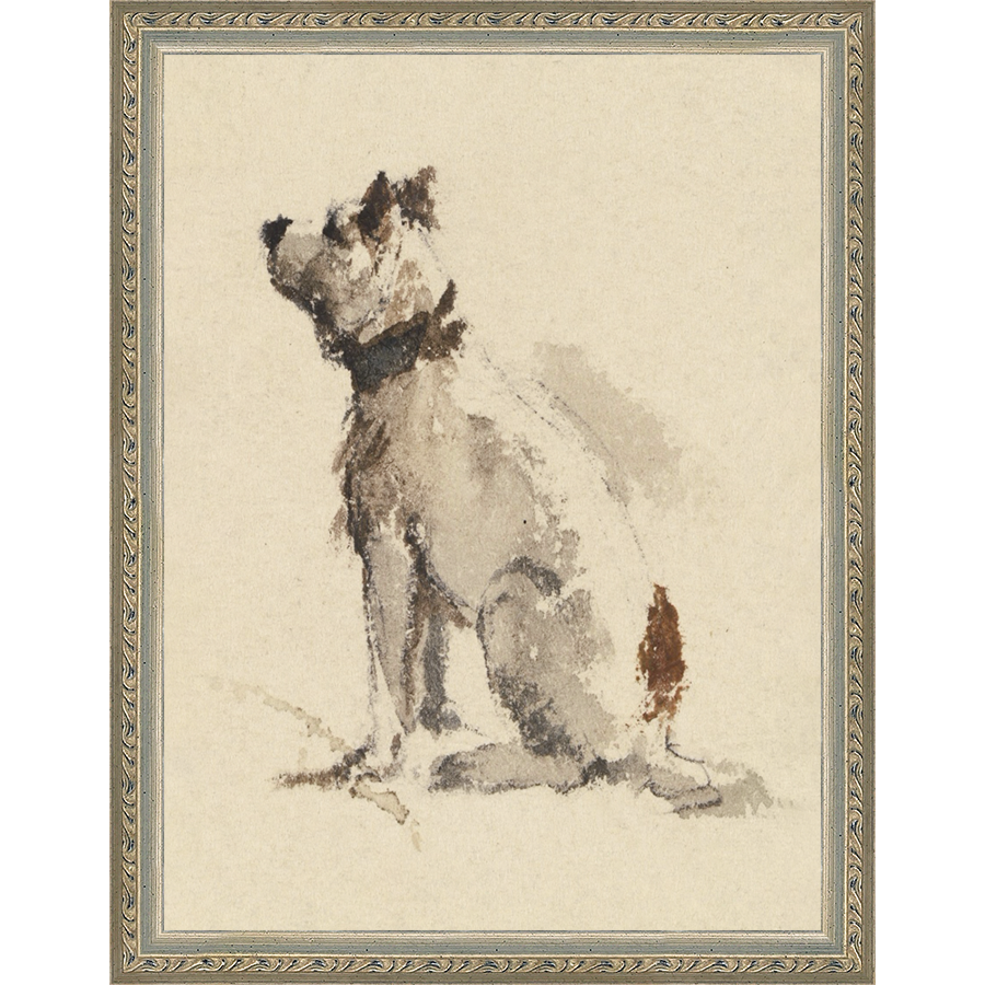 SA077-DOG I Hand framed in an ornate dark silver frame. Finished Size: W 10.25 in x H 13.25 in