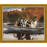 SA085-DOGS IN BOAT Hand framed in a transitional gold frame. Finished Size: W 11.25 in x H 9.25 in