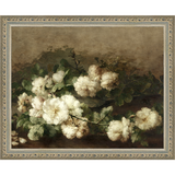 SA091-WHITE FLORAL STUDY Hand framed in an ornate dark silver frame. Finished Size: W 11.25 in x H 9.25 in