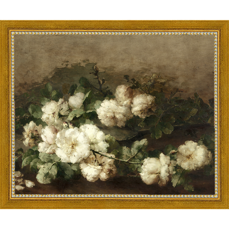 SA091-WHITE FLORAL STUDY Hand framed in a transitional gold frame. Finished Size: W 11.25 in x H 9.25 in