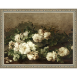 SA091-WHITE FLORAL STUDY Hand framed in an ornate dark silver frame. Finished Size: W 13.25 in x H 10.25 in