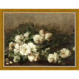 SA091-WHITE FLORAL STUDY Hand framed in a transitional gold frame. Finished Size: W 13.25 in x H 10.25 in