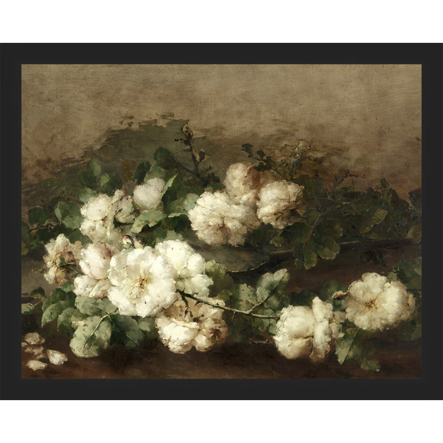 SA091-WHITE FLORAL STUDY Hand framed in a matte black frame. Finished Size: W 15.25 in x H 12.25 in