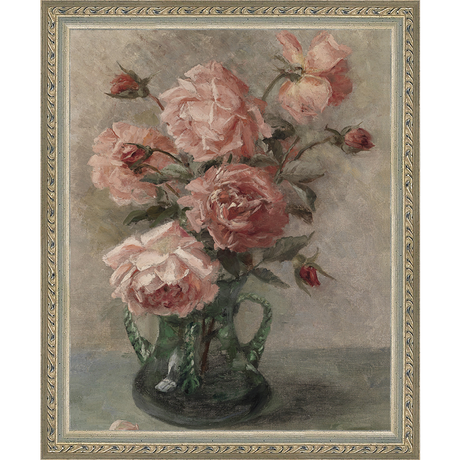 SA096-PINK FLORAL STUDY Hand framed in an ornate dark silver frame. Finished Size: W 9.25 in x H 11.25 in