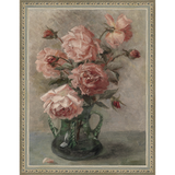 SA096-PINK FLORAL STUDY Hand framed in an ornate dark silver frame. Finished Size: W 10.25 in x H 13.25 in