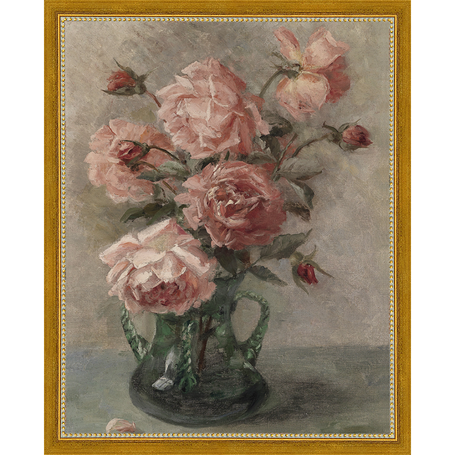SA096-PINK FLORAL STUDY Hand framed in a transitional gold frame. Finished Size: W 12.25 in x H 15.25 in