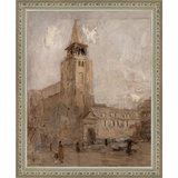 SA106-CHURCH TOWER Hand framed in an ornate dark silver frame. Finished Size: W 9.25 in x H 11.25 in
