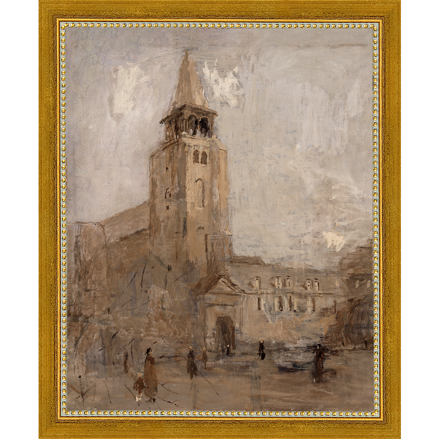 SA106-CHURCH TOWER Hand framed in a transitional gold frame. Finished Size: W 9.25 in x H 11.25 in